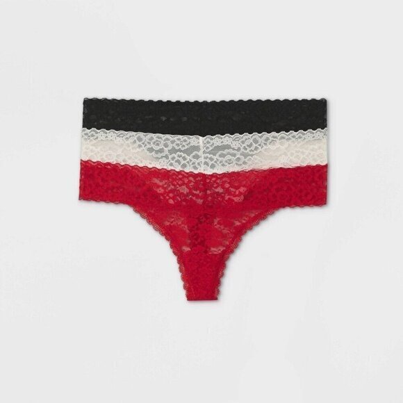 Auden Women's Lace Thong Panties 3-Pack Red/Black/White - Size Medium - Picture 5 of 8